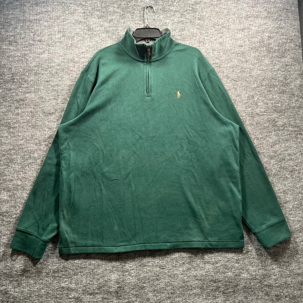 Polo Ralph Lauren Mens XL Green Estate Rib Quarter Zip Pullover Sweater